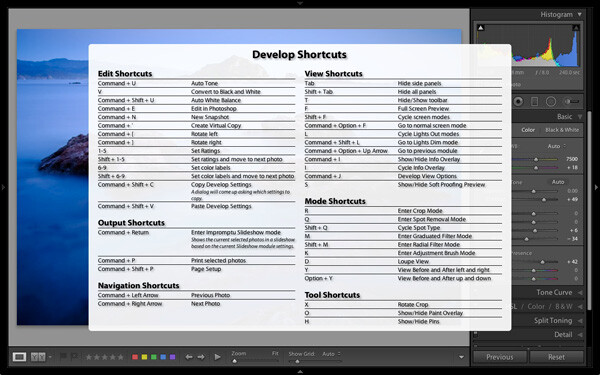 Lightroom keyboard shortcuts
