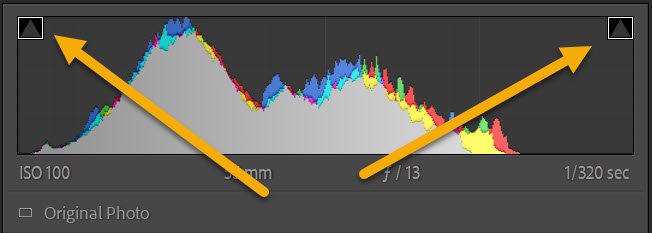 Lightroom clipping indicators