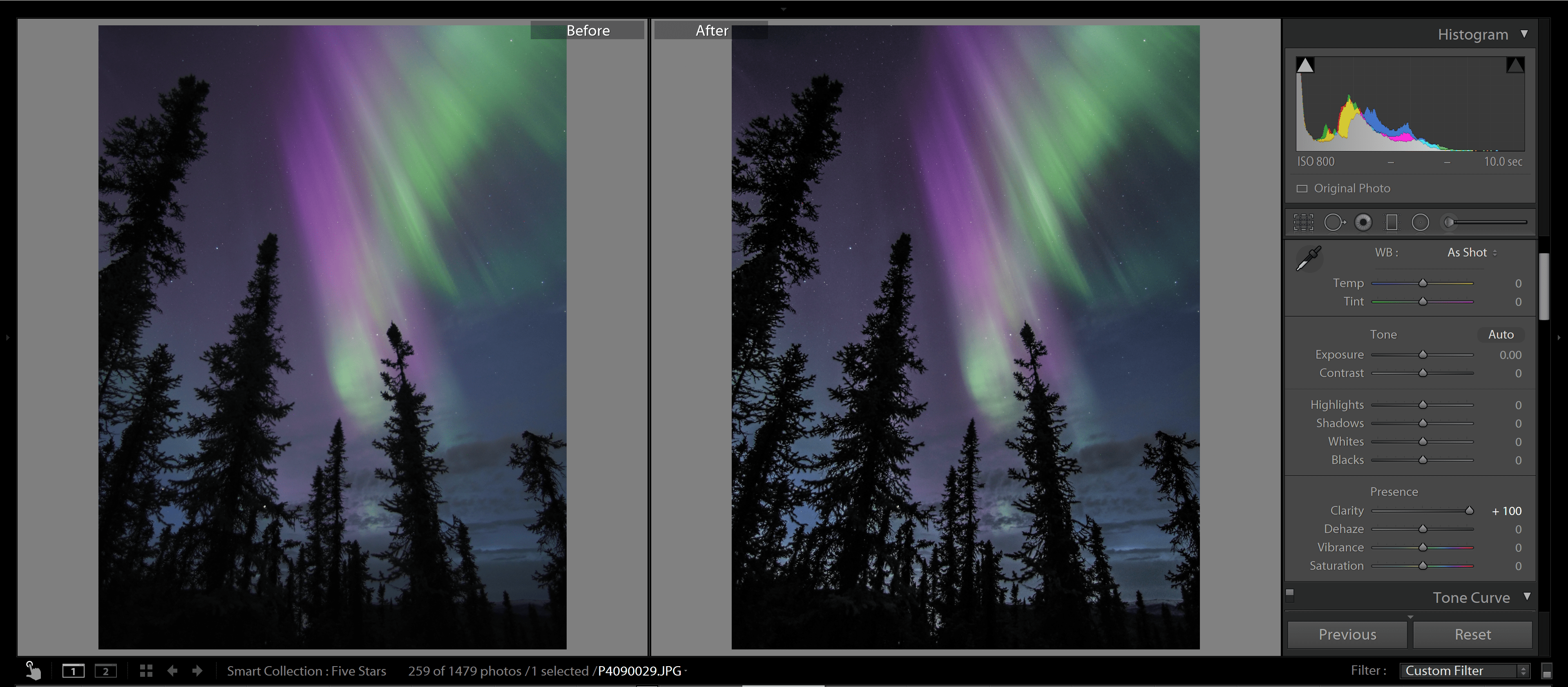 How to edit the aurora in Lightroom