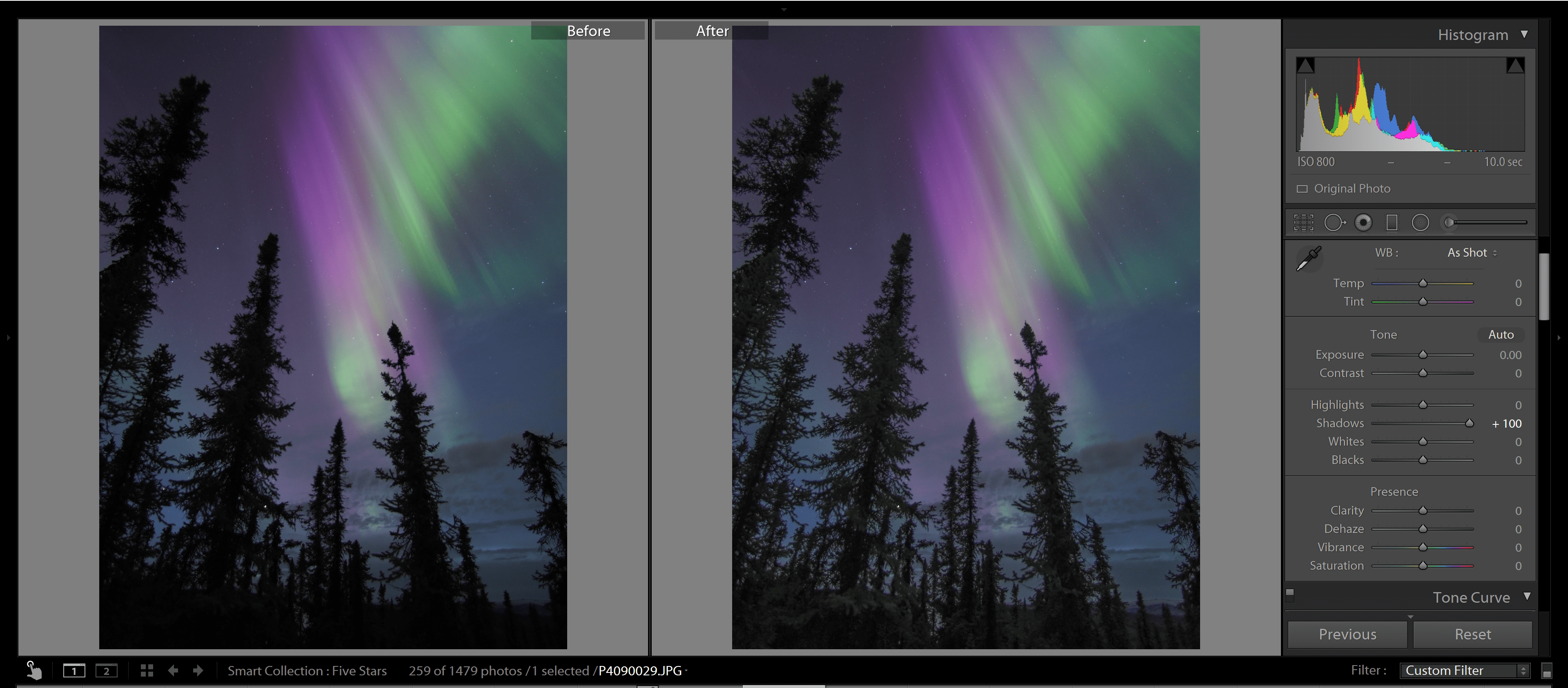 How to edit the aurora in Lightroom